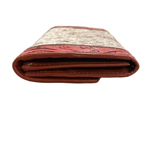 Western wallet hand tooled painted leather with fur center. EUC WLT - Picture 4 of 6